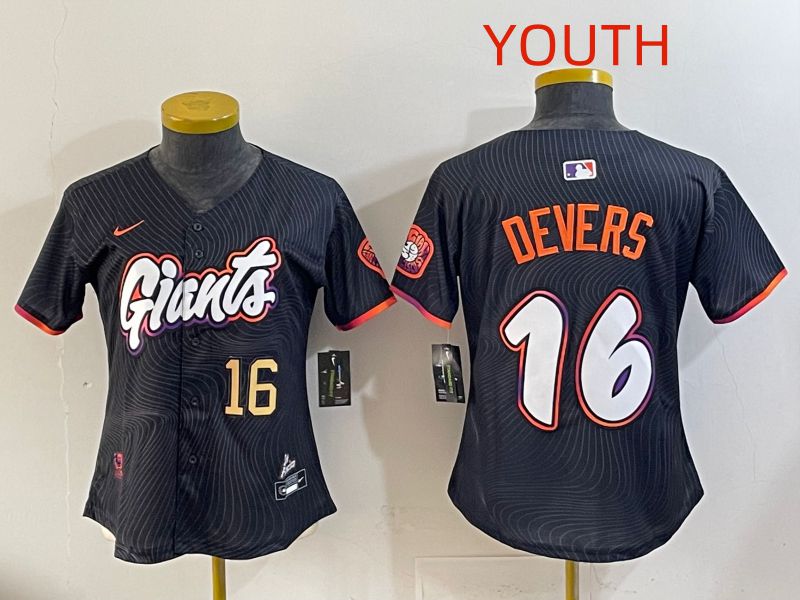 Youth 2025 San Francisco Giants #16 Devers Black Joint Name Nike MLB Jersey style 03->youth mlb jersey->Youth Jersey